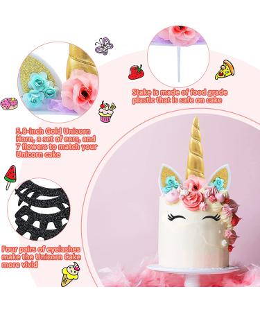 Unicorn Cake Topper Unicorn Birthday Party Supplies Unicorn Birthday Decorations for Girls Unicorn Cake Decoration Unicorn Horn First Birthday Cake Topper Kit with Eyelashes 5.8 Inch Gold - Buy Online on SooperMarket.com