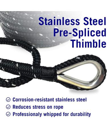 Premium 3/8 Inch Double Braided Boat Anchor Rope - 100 Ft Black Nylon Marine Line Reel for Anchors & Boats - Buy Online on SooperMarket.com