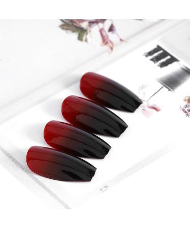Brishow Coffin False Nails Halloween Decoration Black Red Press On Nails - 24pcs for Women and Girls - Buy Online on SooperMarket.com