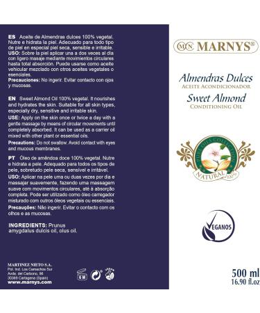 Marnys Sweet Almond Oil 500ml - 100% Vegetable Deep Moisture & Softness for Skin & Hair - Buy Online on SooperMarket.com