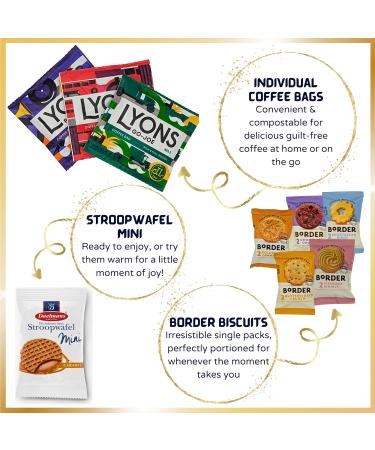 Coffee Gift Set - Variety Selection of Lyons Coffee Bags Bundled with Border Biscuits and Indulgent Caramel Stroopwafels - 18 Items in Gold Embossed Gift Box - Buy Online on SooperMarket.com