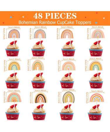 48 Pieces Boho Rainbow Cake Topper Boho Cupcake Topper Bohemian Theme Rainbow Cupcake Toppers for Girls Baby Shower Birthday Boho Rainbow Party Decoration Supplies - Buy Online on SooperMarket.com