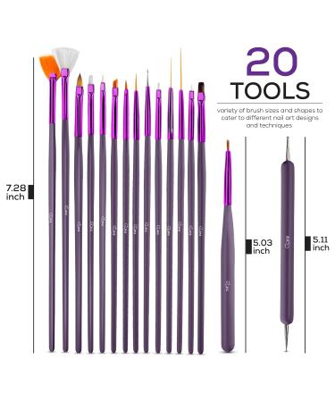 Glow 20-Part Nail Art Brush & Dotting Tool Set - Ideal for Beginners & Professionals - Affordable Wooden Handle Brushes in Purple - Buy Online on SooperMarket.com