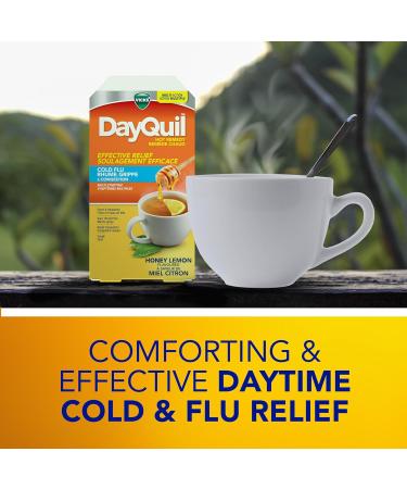 DayQuil Hot Remedy Cold Flu & Congestion Medicine Daytime Non-Drowsy Relief for Fever & Headache Sore Throat Pain Nasal Congestion Cough Multi-Action Honey Lemon Flavoured 8 Powder Packets - Buy Online on SooperMarket.com