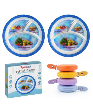 Raaz365 Portion Control Plates for Weight Loss adults, Diabetic portion control plates for adults, Healthy nutrition balanced diet plates, Pack of 2 Plates, Blue