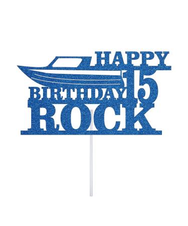 Personalize Pro Speedboat Theme Cake Topper | Persoanlised Happy Birthday with Any Age Any Name Glitter Cake Topper | Birthday Cake Decoration Speedboat Lover Cake Decorative | Blue