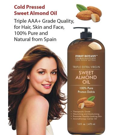 Triple AAA+ Grade Cold Pressed Sweet Almond Oil - 100% Pure & Natural - For Hair, Skin, Face - 16 fl oz with Pump Dispenser - Buy Online on SooperMarket.com