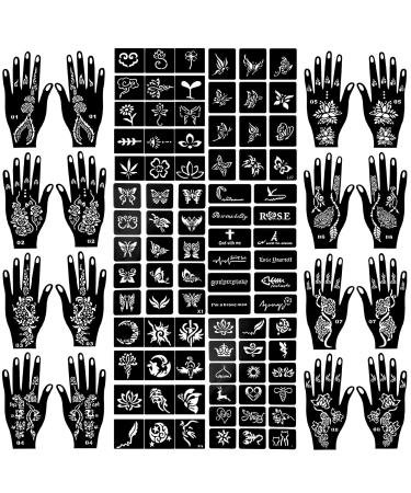 GFHIH henna tattoo template 100 pieces, 22 black tattoo templates, reusable Henna tattoo kit, suitable for girls, DIY tattoo template, body art template xB-22 sheet