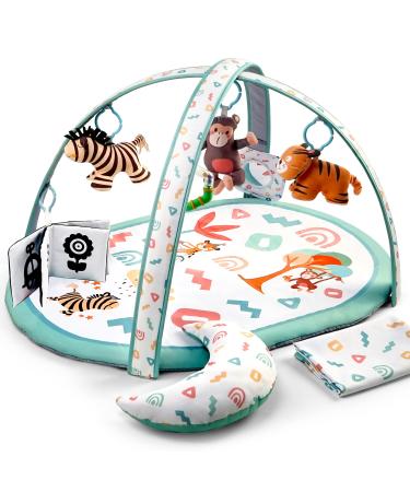 Kompoll Baby Play Gym 7 in 1 Baby Activity Gym Mat 0-12 Months with 2 Washable Covers with 6 Toys Non-Slip Playmat Baby Tummy Time Mat for Early Sensory Exploration and Motor Skill Development (White)