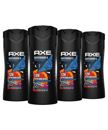 AXE Body Wash for Men for 360 freshness Skate Board & Fresh Roses with a 12-hour refreshing scent 473mL (Pack of 4)