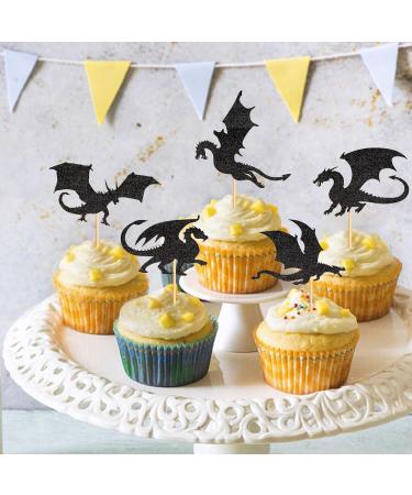 25PCS Dragon Cupcake Toppers Glitter Fantasy Birthday Cupcake Flying Dragon Cupcake Toppers Theme Baby Shower Kids Birthday Party Cake Decorations Supplies Black - Buy Online on SooperMarket.com