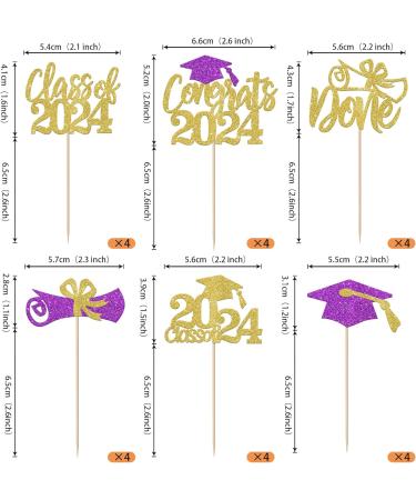 Rsstarxi 24 Pack Class of 2024 Cupcake Toppers 2024 Graduation Food Appetizer Picks 2024 Congrats Grad Cap Done Diploma Cupcake Picks for 2024 Graduation Theme Party Cake Decorations Gold Purple - Buy Online on SooperMarket.com