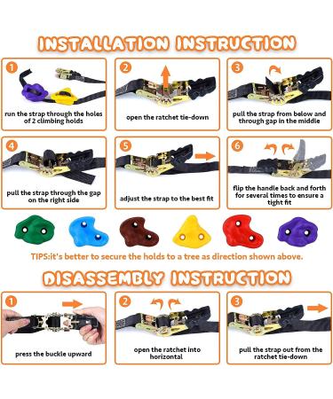 Happy Motte Tree Rock Climbing Holds for Kids - 12 Holds with 6 Ratchet Straps for Warrior Obstacle Course - Outdoor Playground Backyard Accessories - Buy Online on SooperMarket.com