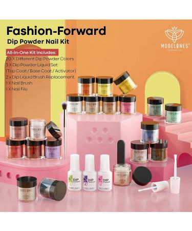 Modelones 20 Colors Dip Powder Nail Kit Nude Pink Acrylic Dipping System for French Nail Art | DIY Salon Manicure Set with Top/Base Coat Activator | 2022 Christmas Gift - Buy Online on SooperMarket.com