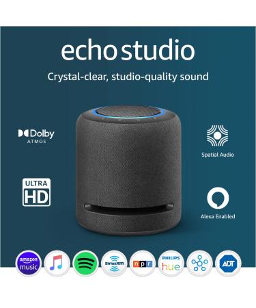 Echo Studio | Our best-sounding smart speaker ever - With Dolby Atmos, spatial audio processing technology, and Alexa | Charcoal Charcoal Device only