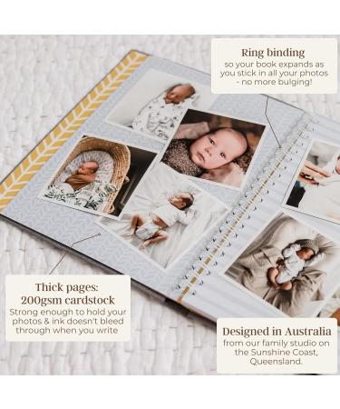 Peachly Minimalist Baby Memory Book - Baby First Year Keepsake for Milestones | Simple Grey Linen Scrapbook for Boy or Girl | 60 Pages - Buy Online on SooperMarket.com
