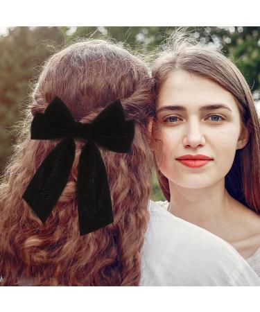 Black Velvet Hair Bow Clips - Set of 4 Large Bow Hair Accessories for Women - Buy Online on SooperMarket.com