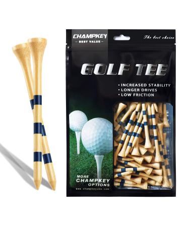 CHAMPKEY Premium Bamboo Golf Tees Pack of 120 (2-3/4" & 3-1/4" Available) | Friendly Biodegradable Material, More Durable and Stable 3-1/4" Bamboo Tees
