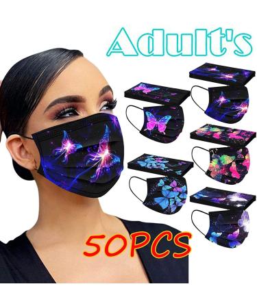 50 Pack Cute Butterfly Printed Disposable Face Masks for Adults - Full Face Cover Protection (Butterfly Theme/02) - Buy Online on SooperMarket.com