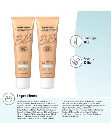 Garnier SkinActive BB Cream Oil-Free Face Moisturizer Light/Medium 2 Count 2 Fl Oz - Pack of 2 - Buy Online on SooperMarket.com