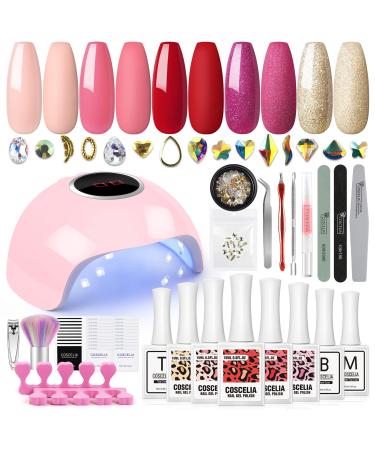 15ML Gel Nail Polish Kit With U V Light Starter Kit Gel Nail Polish Set 24W LED Lamp Glitter Nude Golden Color Matte Top and Base Coat Nail Art Rhinestones French Manicure Kit for Home DIY kit1