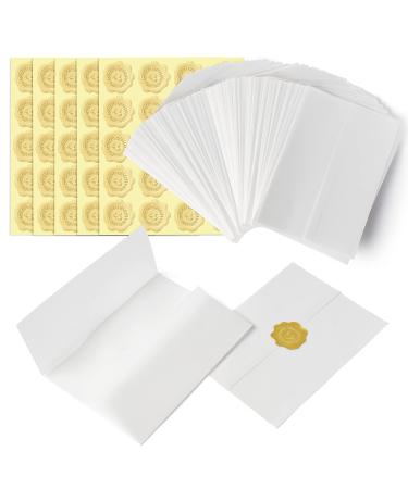 100 Pack Pre-Folded Vellum Jackets for 5x7 Invitations Transparent Invitation Kraft Vellum Wedding Invitations Wraps Cover for Baby Shower Birthday Party Invitations Postcards Photos Scrapbook