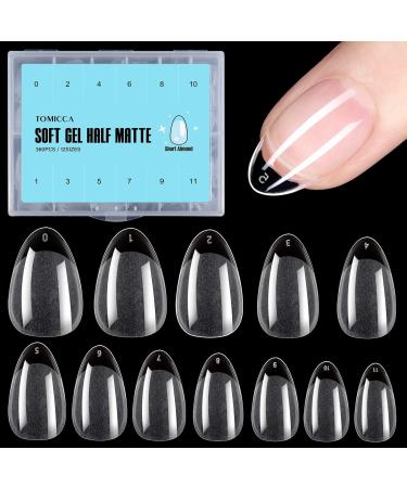 TOMICCA Short Almond Nail Tips, 360Pcs Half Matte Soft Gel Nail Tips, 12 Size Natural Acrylic Pre-shaped Nails, Full Cover False Nails for Nail Extension DIY Nail Salon 360pcs Short Almond Gel Nail Tips