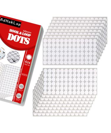 Adhoklop 1248 Pcs (624 Pairs) Dots with Adhesive 0.59 Inch Diameter Hook and Loop Nylon Sticky Back Coins  Adhesive Strips Fastener Round Tapes for School Classroom Teacher Supplies (White)