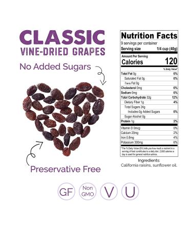 Life's Grape Vine Dried Grapes - Classic | All Natural Fruit Snacks | Seedless & Sugar Free | Kosher, Vegan, Soy & Gluten Free | 3 13oz Bags - Buy Online on SooperMarket.com
