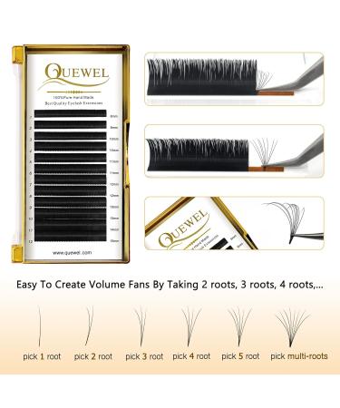 QUEWEL 0.05 C Curl 12mm Volume Eyelash Extensions - Self-Fanned Easy Fan Lashes for Enhanced Volume | International Shipping - Buy Online on SooperMarket.com
