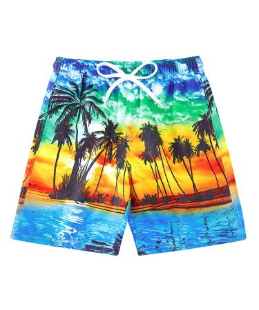 Freshhoodies Swim Trunks for Boy's Summer Fast drying 3D printed graphics Children swimming shorts with cord struggle & bags 5-14 years 13-14 years of palm A