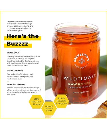 Beekeeper's Naturals Raw Wildflower Honey 17.6 oz (500g) - Natural Sweetener & Superfood - Buy Online on SooperMarket.com