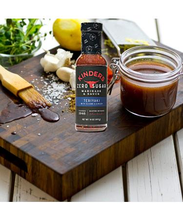 Kinder's Zero Sugar Teriyaki Marinade & Sauce with Sesame and Ginger - Sweet & Savory Dip for Meat, Seafood & Veggies - 2 Bottles (14oz) - Buy Online on SooperMarket.com
