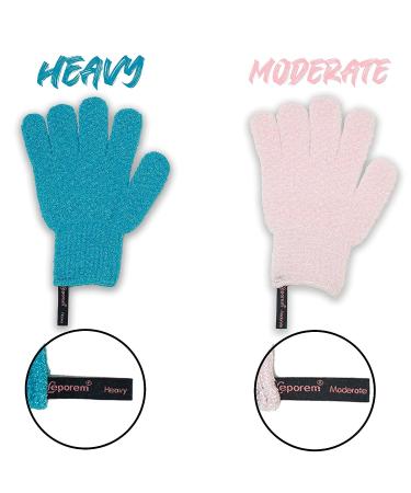 Exfoliating Glove Set - Spa Body Scrubber Mitts for Men and Women | Hanging Loop | Emerald Green + Pale Pink - Buy Online on SooperMarket.com