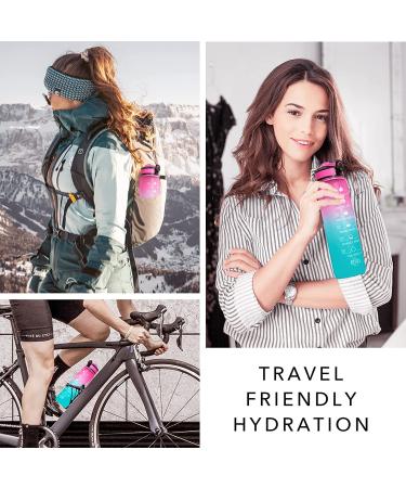Hyeta 32oz Motivational Water Bottle with Time Marker & Straw - Pink-Green | Leakproof BPA-Free Sports Bottle for Fitness, Gym & Outdoor - Buy Online on SooperMarket.com