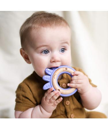 Nuby Natural Wood & Silicone Teether: Octopus  3M+  Purple (80804)