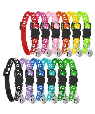 BOW CALICO Reflective Cat Collars with Bells Safe Quick Release Cat Collar Adjustable to Fit All Domestic Cats(12 Pack)