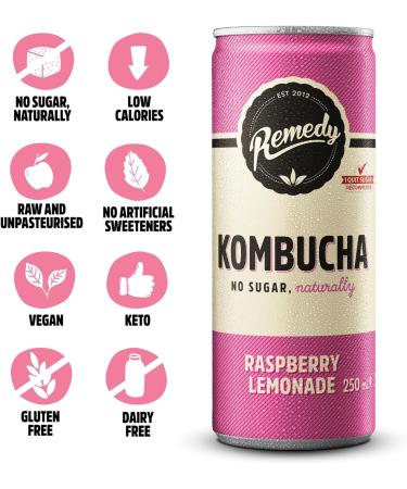 Remedy Kombucha Raspberry Lemonade 12x250ml - Sparkling Live Cultured Drink - Buy Online on SooperMarket.com
