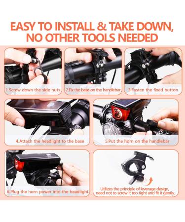 BURNINGSUN Bike Light Set & Horn - Solar Powered USB Rechargeable 4 Mode Headlight Taillight Combo for Cycling Safety + LED Speaker Bell - Buy Online on SooperMarket.com