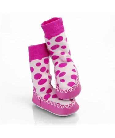 Mocc Ons Washable Leather Sole Slipper Socks (18-24 Months) - Pink Spot - Buy Online on SooperMarket.com