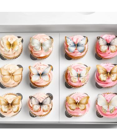 30 x Pre-Cut Beautiful Gold Golden Pastel Butterflies Edible Wafer Rice Paper Cupcake Cake Dessert Toppers - Buy Online on SooperMarket.com