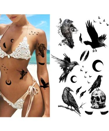 Dopetattoo 6 Sheets Dopetattoo Temporary Tattoos Raven Tattoo Crow Tattoo Temporary Tattoo Fake Neck Tattoo Fake Crow Tattoo Fake Hand Tattoos Black Raven Tattoo Arm Chest for Women Men Adults