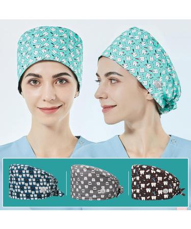 VIAOLI Dental Scrub Caps with Buttons - One Size Cotton Dentist Hat for Women - Nurse and Doctor Hair Cover Cap-02 - Buy Online on SooperMarket.com