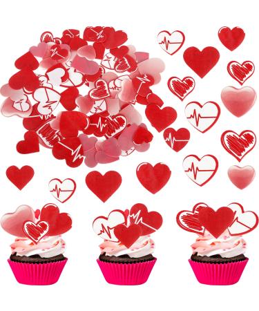 SYKYCTCY 80 Pack Edible Valentines Day Cupcake Toppers Red and Pink Sweet Love Heart Cupcake Picks Happy Valentine's Day Cake Decorations for Valentine's Day Theme Party Supplies Pattern-10