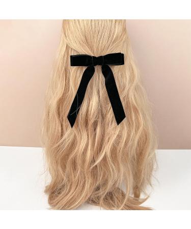 2Pcs Velvet Hair Bows Black Bow Hair Clips with Long Ribbon - Vintage Hair Accessories for Girls and Women - Buy Online on SooperMarket.com