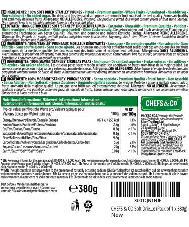 CHEFS & CO Soft Dried Prunes (Pitted) - 380g Pack | Natural Whole Fruits for Healthy Snacking | Vegan & Vitamin-Rich | Unsulfured, Additive-Free, GMO-Free - Buy Online on SooperMarket.com