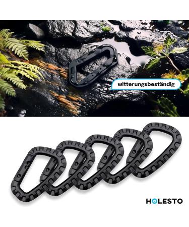 Holesto Plastic Carabiner Set - Tactical Black D-Shape Hooks for Outdoor - Durable ABS - 5-Pack - Buy Online on SooperMarket.com