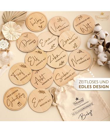 Prinzental Milestone Cards for Baby | 40 Wooden Milestones | Premium Quality with Easel Blank Card Fabric Bag & Gift Box - Buy Online on SooperMarket.com