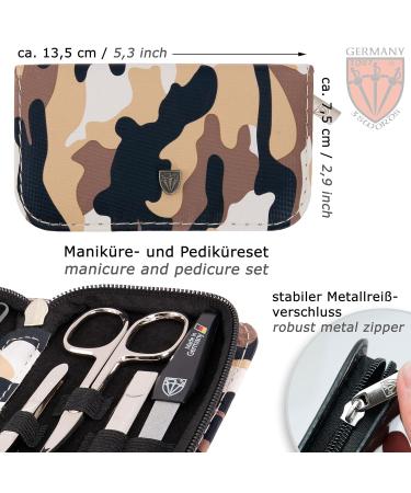 Three Swords Roma 8-Piece Manicure Set | High-Quality Nail Care in Camouflage Synthetic Leather Etui | Perfect Nail Scissors Clippers Tweezers & Glass Files - Buy Online on SooperMarket.com