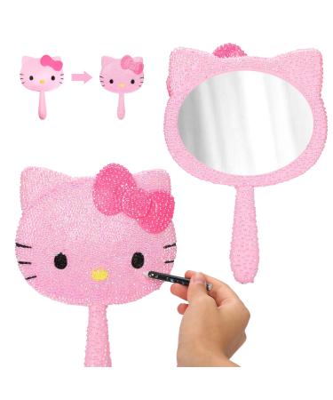 Ocomuan Kitty Birthday Party Favors Kitty Handheld Makeup Mirror Handmade Crystals Mirror Kitty Diy Mirror Birthday Gift for Girls Women